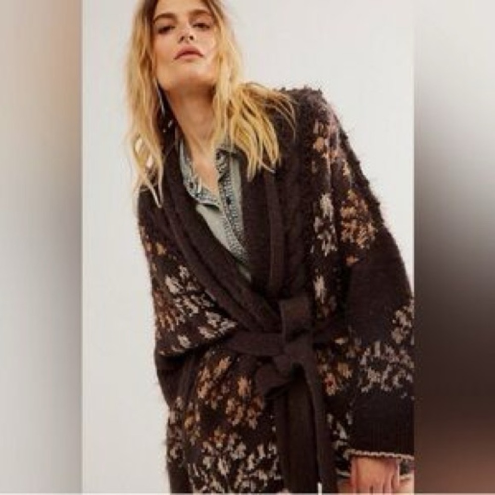 NWT Free People Oversized Fuzzy Cardigan Brown Medium
